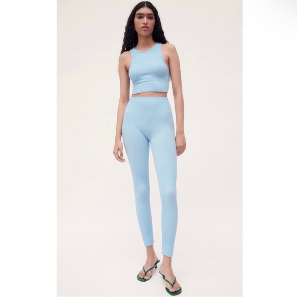 NEW ZARA BLUE RIBBED SEAMLESS CROP TOP - Picture 8 of 8